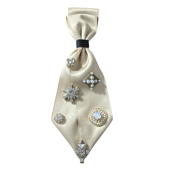 Elegant Brooch, Tie Necklace with embellishments in Beige, Black and Grey NWT - Picture 2 of 10